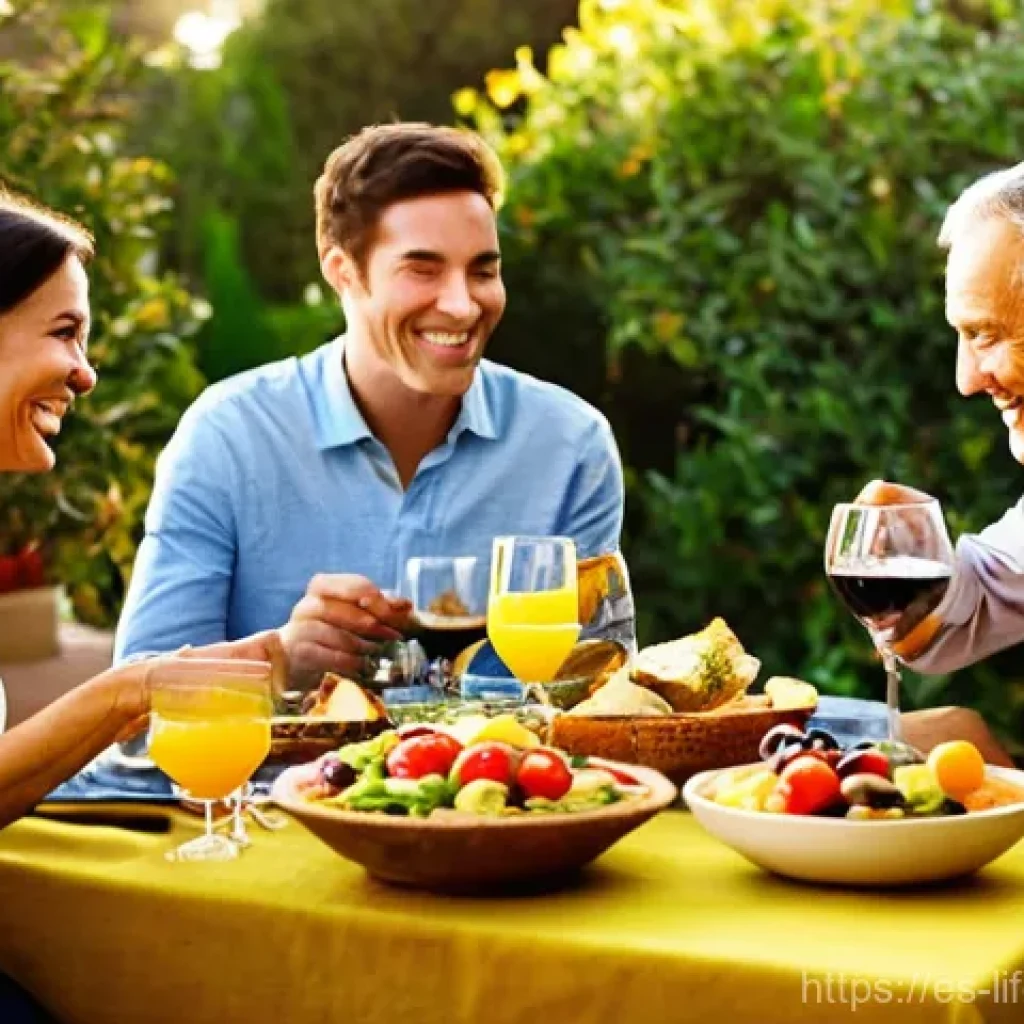 평균수명과 삶의 질 - **Prompt 1: A Vibrant Mediterranean Feast**
"A wide shot of a diverse group of fully clothed fri...