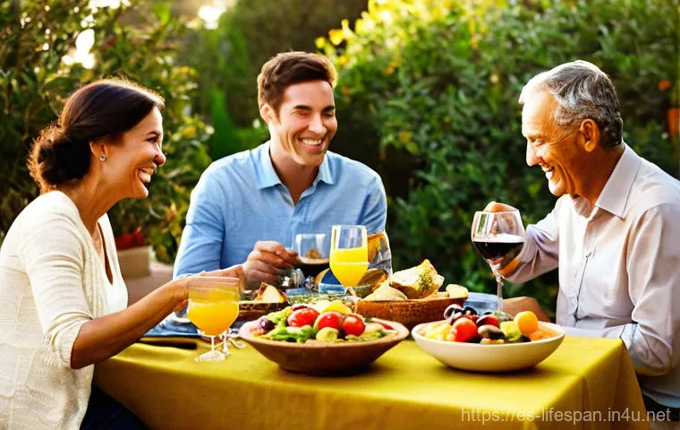평균수명과 삶의 질 - **Prompt 1: A Vibrant Mediterranean Feast**
    "A wide shot of a diverse group of fully clothed fri...