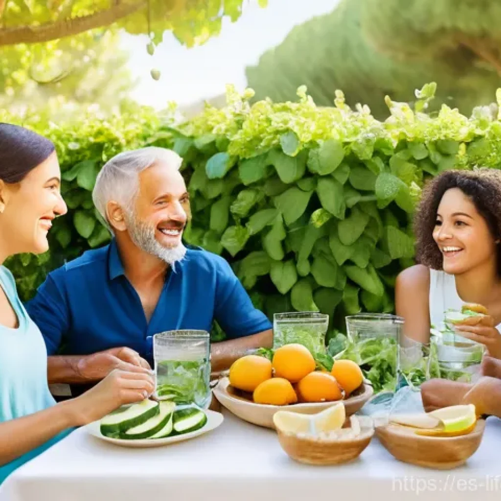 인류 평균수명 - **Prompt:** A vibrant, sun-drenched outdoor table set for a delicious and healthy Mediterranean meal...