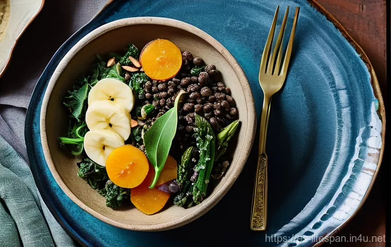 영양의 균형과 평균수명 - **Vibrant Longevity Breakfast:** A brightly lit kitchen with large windows, sunlight streaming in. A...