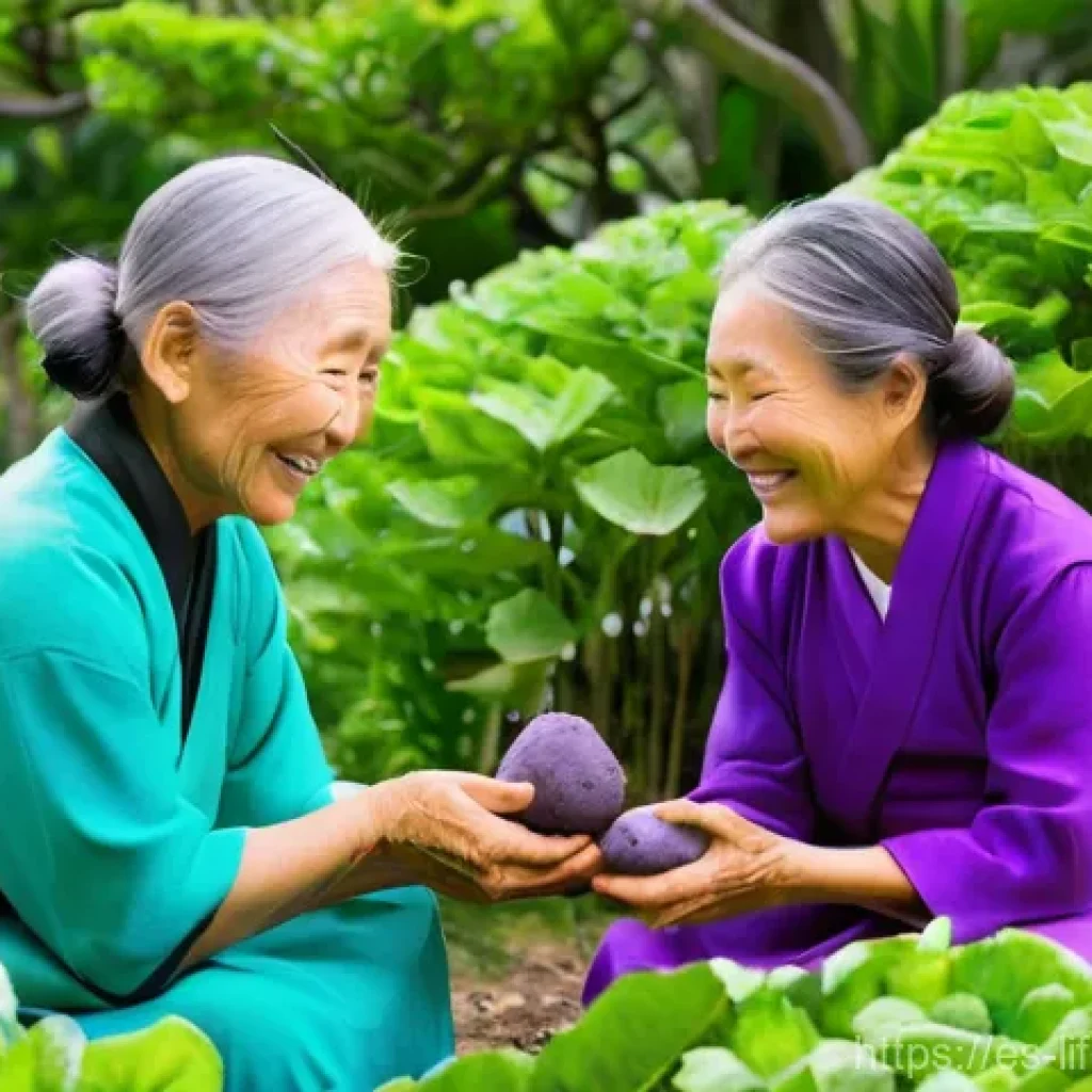 장수하는 국가 - **Prompt:** A vibrant scene featuring a group of elderly Okinawan women, dressed in traditional, mod...
