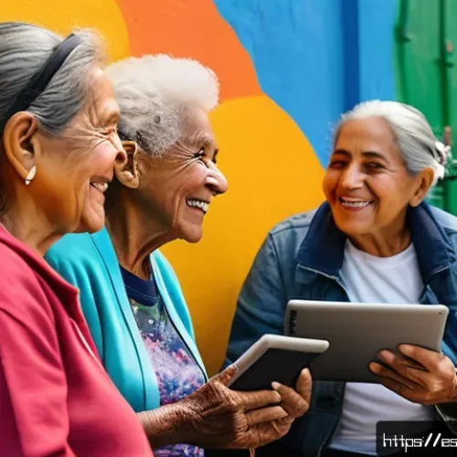 고령화 사회와 평균수명 - A vibrant intergenerational community workshop in a Latin American urban setting, featuring older ad...